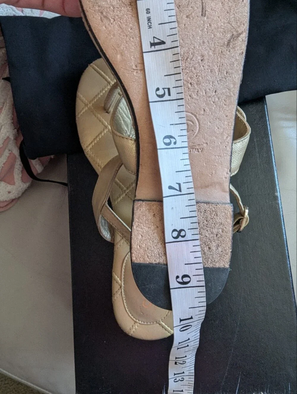CHANEL Metallic Gold Quilted Leather Slingback Sandals